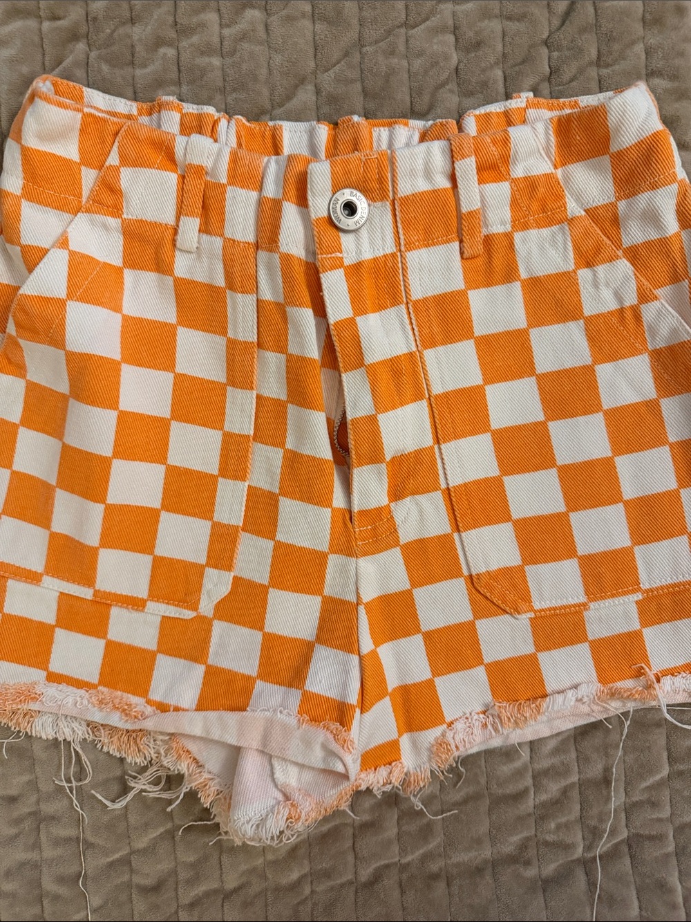 Papermoon Orange and White Checkerboard Jean Shorts